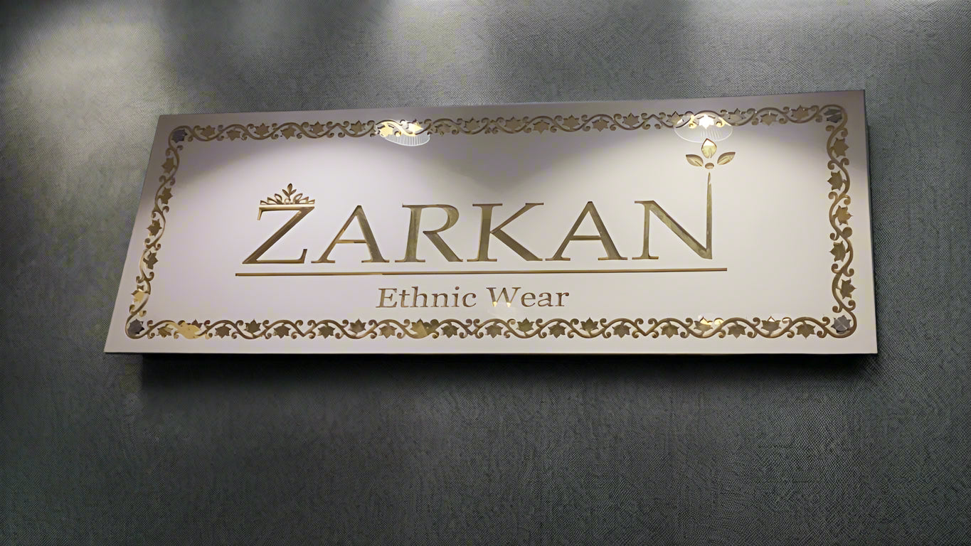 White and Mirror Gold Acrylic Zarkan Name plate