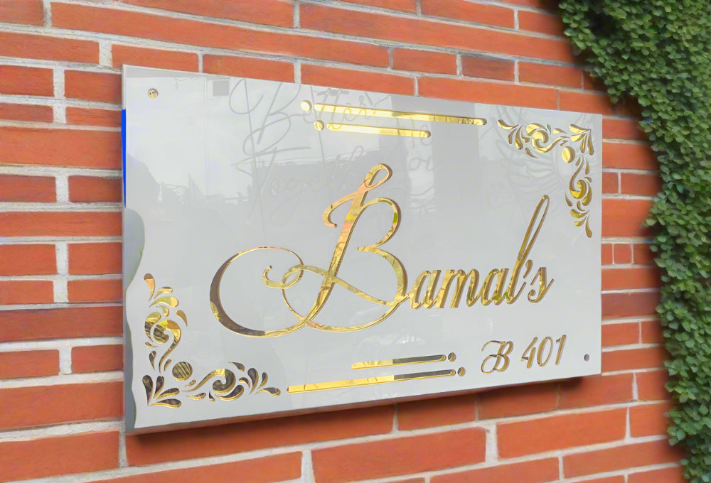 White and Golden Acrylic Bamal's Name Plate