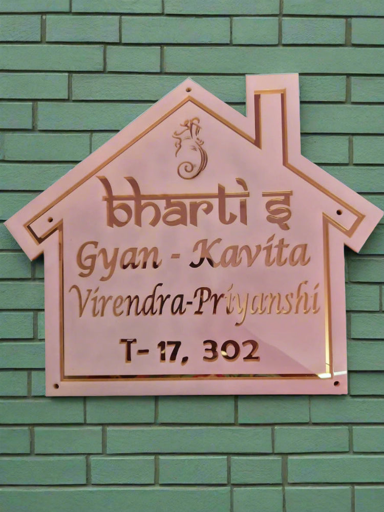 White and Mirror Gold Acrylic Bharti's Name Plate