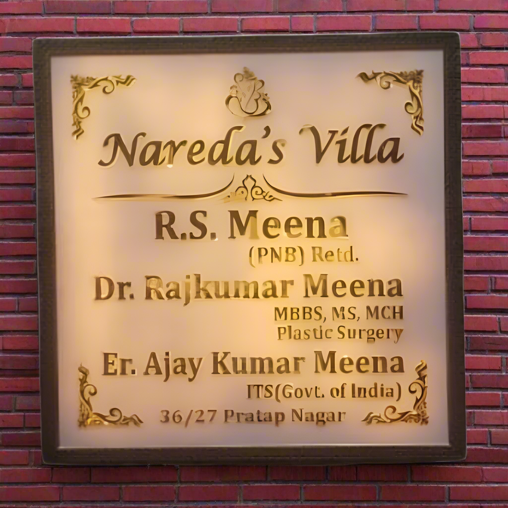 White Golden Acrylic LED Narendra Villa Name Plate