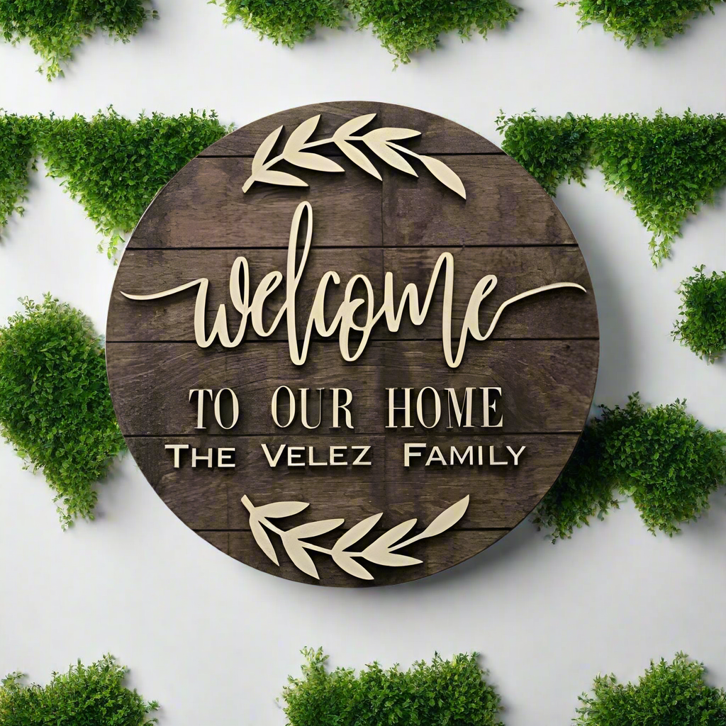 Wooden welcome name plate