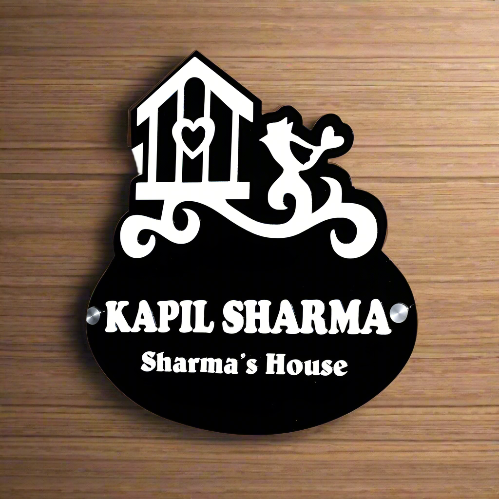 Black and white Acrylic Sharma House Name Plate