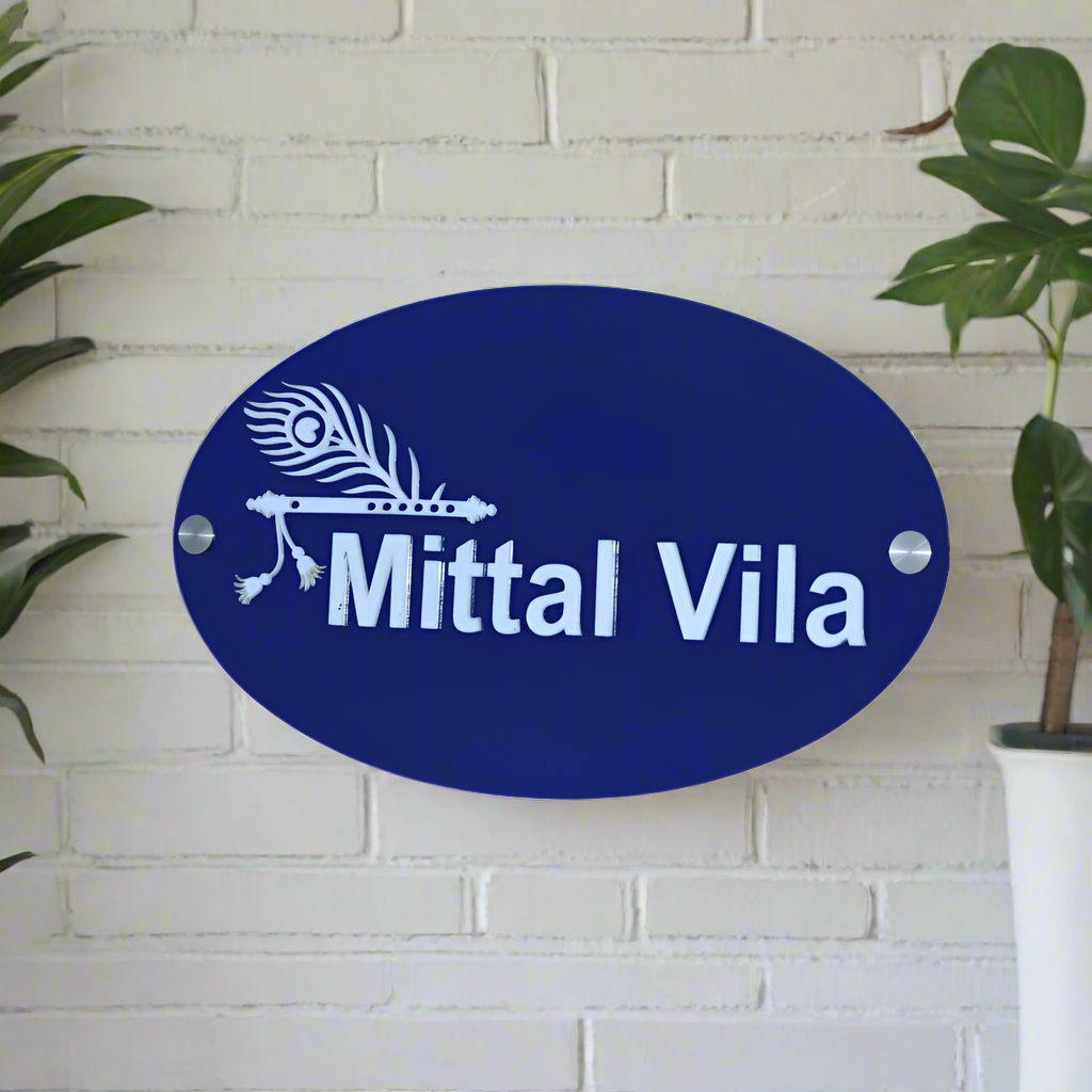 Blue White Acrylic Mittal Name Plate